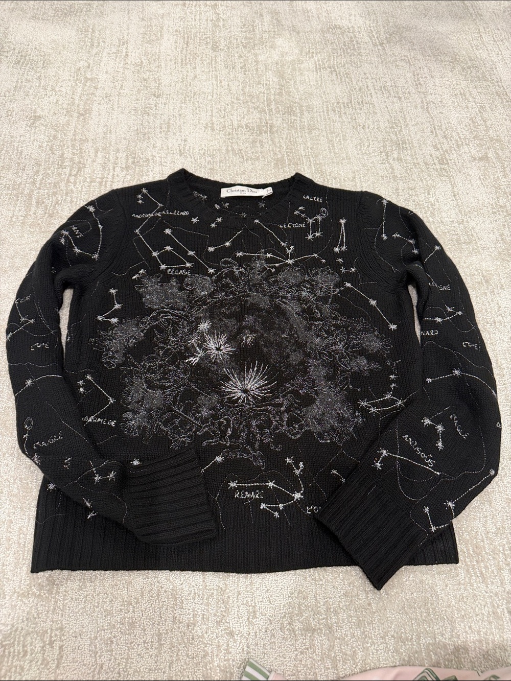 Dior Black Constellation & Floral Embroidered Crewneck Sweater